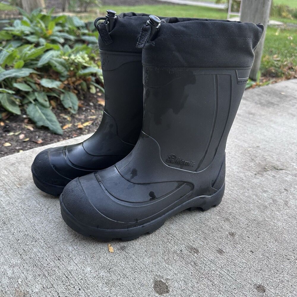 Kamik Black Pull-On Winter Snow Boots Size 6 Drawstring Cuff